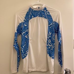 Lululemon Blue Floral Long Sleeve Shirt w/ Backzip